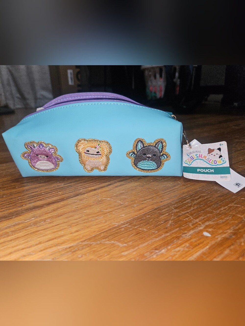 NWT Squishmallows Zip Pouch with 3 Squish Character Patches Pencil Case Pouch